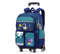 Amythe Mochila Escolar con Ruedas para Niño, Mochila Infantil con Carrito Desmontable 6 Ruedas, 20LMochilas Colegio Grande con Carro para Primaria, Edades 6-10 Años,Azul