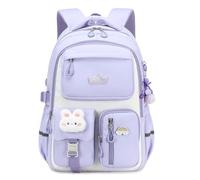 Amythe Mochila Escolar Niña, Mochila Infantil Ligera de Nailon para Chicas 8 a 14 años, Mochilas Kawaii Escolares con Colgante, Ideal para Colegio y Viajes, Morado