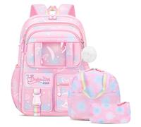 Amythe Mochila Escolar Niña Primaria 3 PIEZAS, 2025 Mochila para Niñas Kawaii con Colgante 6 a 12 Años, Mochilas Escolares Chica Impermeable e Ligera, 26L, Rosa