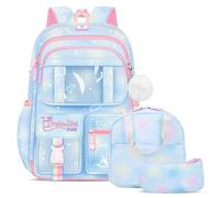Amythe Mochila Escolar Niña Primaria 3 Piezas, Mochila para Niñas Kawaii con Colgante 6 a 12 Años, Mochilas Escolares Chica Impermeable e Ligera, 26L, Azul