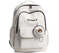 Amythe Mochila Escolar para Niña Adolescentes, Mochila Colegio para Chicas con una Linda Monedero Desmontable, Mochilas Tipo Casual Impermeable para Niñas para Escuela y Viajar, Beige