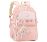 Amythe Mochila Escolar para Niñas, Mochila Colegio de Primaria con Bonito Colgante para Chicas 9 a 16 años, Mochilas Casual con Varios Compartimentos, Apta para Carrito, Rosa