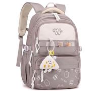 Amythe Mochila Escolar para Niñas, Mochila Colegio de Primaria con Bonito Colgante para Chicas 9 a 16 años, Mochilas Casual con Varios Compartimentos, Apta para Carrito, Morado