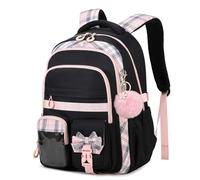 Amythe Mochila Escolares Niña, Mochilas Colegio Grandes Ligera y Ergonómica para Niñas de 8 a 14 años, Mochila Informal Adolescente Chica para Viajar, 22 Litros, Negra Rosa