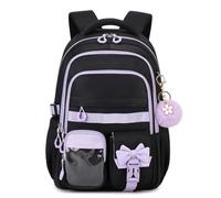 Amythe Mochila Escolares Niña, Mochilas Colegio Grandes Ligera y Ergonómica para Niñas de 8 a 14 años, Mochila Informal Adolescente Chica para Viajar, 22 Litros, Negra Morado