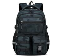 Amythe Mochila Niño Transpirable, Mochilas Escolares Primaria para Niños de 8 a 12 Años, Mochila Infantil Gran Capacidad en tejido Oxford Camuflaje para la Escuela, Viajes, Verde