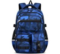 Amythe Mochila Niño Transpirable, Mochilas Escolares Primaria para Niños de 8 a 12 Años, Mochila Infantil Gran Capacidad en tejido Oxford Camuflaje para la Escuela, Viajes, Azul