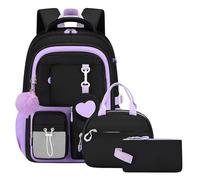 Amythe mochila para niñas 4 Piezas, Mochila Escolar para Adolescentes de 3. - 7. Grado, Mochila Kawaii con Bolsa para Monedero, Almuerzo, Estuche para Lápices, 23L