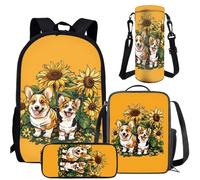 Amzbeauty Axolotl - Juego de mochila mexicana para niñas y niños, con bolsa de almuerzo, soporte para botella de agua, caja para lápices, Corgi