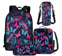 Amzbeauty Axolotl - Juego de mochila mexicana para niñas y niños, con bolsa de almuerzo, soporte para botella de agua, caja para lápices, mariposa