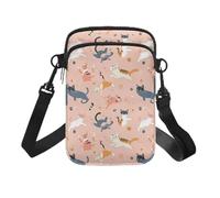 Amzbeauty Bolso cruzado pequeño de gran capacidad para mujer, bolso para teléfono celular, correa ajustable, múltiples bolsillos, bolso de hombro, Gatito juguetón rosa
