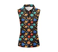Amzbeauty Camiseta de golf con estampado animal para mujer, sin mangas, con cremallera de un cuarto, Planeta espacial de dibujos animados, M