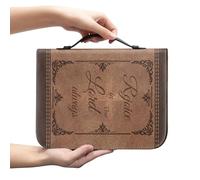 Amzbeauty Funda para la Biblia para mujeres y hombres, funda de transporte de libros, funda protectora de cuero, regalo cristiano con texto en inglés "Rejoice in the Lord Always Print"