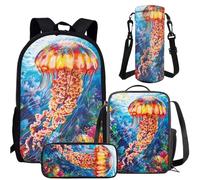 Amzbeauty Juego de mochila de caballo 4 en 1 para niños y niñas, bolsa de libros con fiambrera, estuche escolar para lápices, soporte para botellas de agua, Medusa a