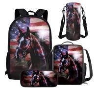 Amzbeauty Juego de mochila de perezoso para niños, niñas, adolescentes, bolsa de libros de perezosos con fiambrera, estuche para lápices, botella de agua para la escuela, Bandera de Horse & Us