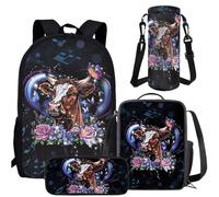 Amzbeauty Juego de mochila de perezoso para niños, niñas, adolescentes, bolsa de libros de perezosos con fiambrera, estuche para lápices, botella de agua para la escuela, Highland Cow & Butterfly a