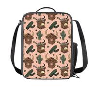 Amzbeauty Lonchera térmica portátil y duradera con correa ajustable, a prueba de fugas, reutilizable, para la escuela, viajes, camping, picnic, vaca de las tierras altas, estampado de cactus