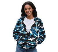 Amzbeauty Sudaderas con capucha con cremallera para mujer, cuello corto, casual, manga larga, con bolsillo, Tiburones azules atrevidos, 4XL