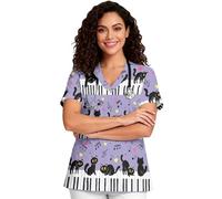 Amzbeauty Uniformes médicos de enfermera, manga corta, cuello en V, para el cuidado de la salud, belleza, con bolsillos, ropa de trabajo, cuidadores, hospitales, enfermería, Black Cat Piano Music, S