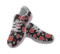 Amzbeauty Zapatos deportivos para mujer, transpirables, para correr, caminar, tenis ligeros, cómodos, de malla, para gimnasio, entrenamiento, Mariquita Margarita Floral Negro, 37 EU