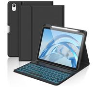 aMZCaSE Funda para iPad A16 de 10/11ª generación con teclado de 11/10,9 pulgadas (2025/2022), 7 colores retroiluminados, teclado inalámbrico extraíble con soporte para lápiz para iPad de 11ª
