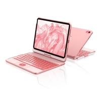 aMZCaSE para iPad 10th 2022/A16 11th Generation 2025(10.9/11 Pulgadas) Funda con Funda de Teclado,Touch para Funda de 10/11th Generación -360 °Giratorio y Sostenedor de lápiz,diseño ES (Oro Rosa)