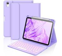 aMZCaSE para iPad A16 10/11th Generation Funda con Teclado 11/10.9 Inch(2025/2022),Funda con Retroiluminado de 7 Colores con Teclado Inalámbrico Desmontable con Soporte para Bolígrafo (Morado Claro)