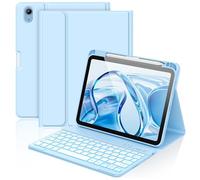 aMZCaSE para iPad A16 10/11th Generation Funda con Teclado 11/10.9 Inch(2025/2022),Funda con Retroiluminado de 7 Colores con Teclado Inalámbrico Desmontable con Soporte para Bolígrafo (Azul pálido)
