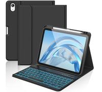 aMZCaSE para iPad A16 10/11th Generation Funda con Teclado 11/10.9 Inch(2025/2022),Funda con Retroiluminado de 7 Colores con Teclado Inalámbrico Desmontable con Soporte para Bolígrafo (Negro)
