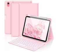 aMZCaSE para iPad A16 10/11th Generation Funda con Teclado 11/10.9 Inch(2025/2022),Funda con Retroiluminado de 7 Colores con Teclado Inalámbrico Desmontable con Soporte para Bolígrafo (Rosa pálido)
