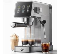 AMZCHEF Cafetera Espresso 20 Bar de Acero Inoxidable con Pantalla LED Táctil, Cafetera Express con Autolimpieza y Vaporizador de Leche, Compacta para Cappuccino y Latte, Ideal para Casa y Oficina