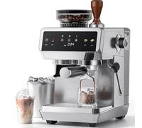 AMZCHEF Cafetera Espresso con Molinillo, 20 bares, Acero Inoxidable | 44 niveles de molienda, 4 ajustes de temperatura y 1350W para uso doméstico. Función de descalcificación para Espresso