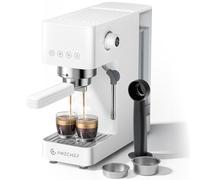 AMZCHEF Cafetera Espresso de 20 Bares, coffee machine con espumador de leche profesional, pequeña cafetera espresso para capuchino, latte y macchiato, depósito de agua de 1,5L, 1350W,color blanco
