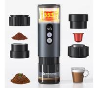 AMZCHEF Cafetera Portatil - 20 Bares, USB-C, Pantalla Digital,Compatible con Cápsulas - Cafetera Portátil Cápsula de Espresso para Viajes, Camping y Oficina,Aluminio