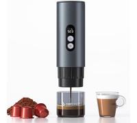 AMZCHEF Cafetera portátil recargable con batería de 9000 mAh, cafetera espresso de viaje 2 en 1 para cápsulas de tierra/NS, autocalentamiento para camping, caravana, senderismo, oficina