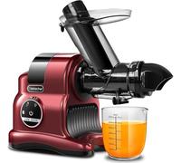 AMZCHEF Exprimidor de zumo lento Exprimidor profesional de prensado en frío de 150W, 80mm con 2 modos de velocidad& rebobinado, exprimidor sin BPA para frutas enteras verduras, Rojo
