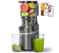 AMZCHEF Extractor de jugo automático con manos libres, apertura de 150 mm y capacidad de 2 l, extractor de zumo de frutas y verduras enteras, extractor de jugo lento de 250 W con triple filtro, gris