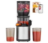 AMZCHEF Extractor de Jugo Exprimidor - Slow Juicer con Apertura Extra Grande de 160mm - Exprimidor de Frutas y Verduras - Recipiente de 2L, Seguro y Fácil de Limpiar, Acero Inoxidable