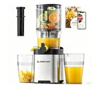 AMZCHEF Extractor de Zumo Slow Juicer con Boca XXL 130 mm, Plateado