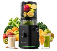 AMZCHEF Extractor de Zumo Slow Juicer - Licuadora para Verduras y Frutas 155MM, 2,5 Litros, Prensado en Frío, Exprimidor Eléctrico Silencioso con 2 Filtros para Zumo y Batidos, Fácil de Limpiar, Negro