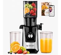 AMZCHEF Extractor de Zumos de Prensado en Frío Slow Juicer, Boca de Entrada de 120 mm, Extractor para Frutas y Verduras, Sistema de Doble Filtro, Función Inversa, Antigoteo, Fácil de Limpiar, Plata