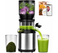 AMZCHEF Extractor de Zumos Prensado en Frío, Licuadora con Boca XL 160 mm para Verduras Frutas Enteras, 2L Slow Juicer, Filtro 3 en 1(Zumo, Bebida Vegetal, Sorbete), Cuerpo Inoxidable, Plata Brillante