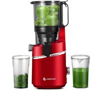 AMZCHEF Extractor de Zumos y Verduras Automático, 135MM Apertura y 1.8L Capacidad Licuadora para Verduras y Frutas Entera, 250W Licuadora Prensado en Frio Lento con Triple Filtro - Rojo