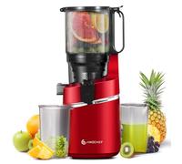 AMZCHEF Extractor de jugo automático con manos libres, apertura de 135 mm y capacidad de 1,8 L, extractor de zumo de frutas y verduras enteras, extractor de jugo lento de 250 W con triple filtro, rojo