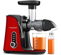 AMZCHEF Licuadora para verduras y frutas con 2 modos de velocidad - Licuadora prensado en frio con función inversa para evitar atascos - Extractor de zumo con 2 tazas y botella portátil - Rojo