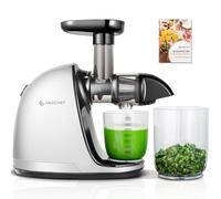 AMZCHEF Licuadora Para Verduras y Frutas Enteras - Extractor De Zumos y Verdura - Licuadora Prensado En Frío Con La Mejora De Barrena, Filtro De Doble Capa, 2 Tazas, Motor Silencioso - Blanco puro