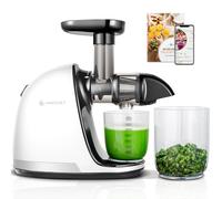 AMZCHEF Licuadora para verduras y frutas - Licuadora prensado en frio con función inversa - Cold press slow juicer machine 3 en 1- Extractor de zumos y verduras -2 Tazas incluidas - Blanco