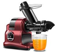 AMZCHEF Licuadora prensado en frío- Extractor de zumo y verduras con motor silencioso 150W - 80MM Exprimidor grande Slow Juicer Machine - 2 Velocidades & Función Reversa - libre de BPA - Rojo