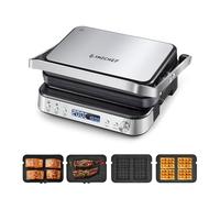 AMZCHEF Parrilla Eléctrica 4 en 1 2000W - Parrilla de Contacto, Sandwichera, Gofrera y Grill Panini con Placas Extraíbles Antiadherentes, Temperatura Ajustable 80-230°C y Temporizador