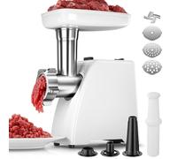 AMZCHEF Picadora de Carne Eléctrica para el Hogar - con 3 Placas, Rellenador de Salchichas & Kit Kubbe | Ideal para Carne Picada, Salchichas & Cocina Doméstica
